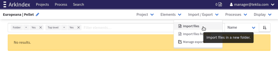 Access the import page from your project