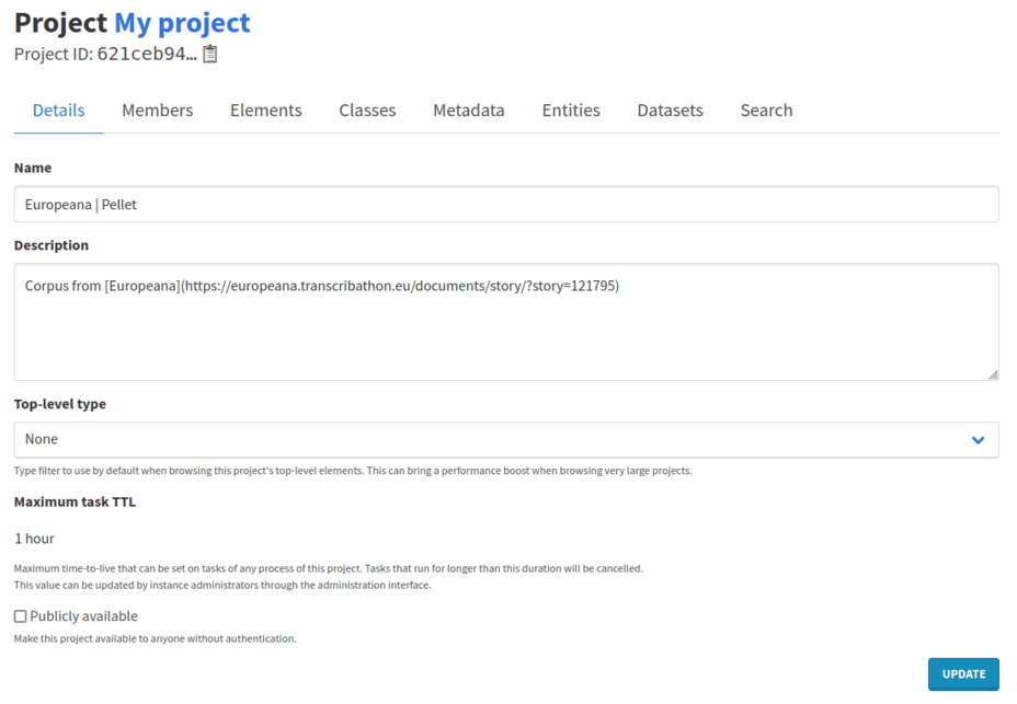Edit your project name and description