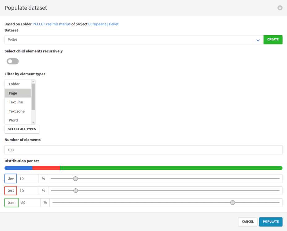 Populate the dataset with 100 pages