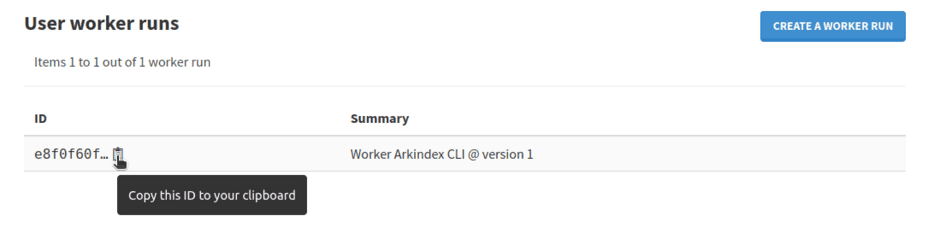 Copy the worker run UUID from the worker runs list