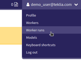 Worker runs in the user dropdown menu