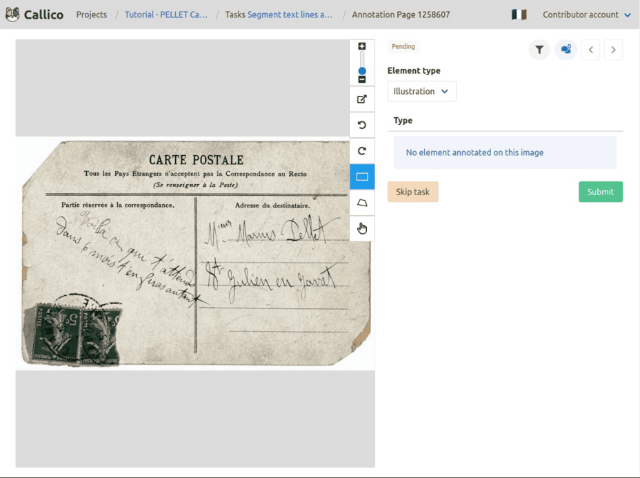 Callico’s annotation page for a segmentation campaign