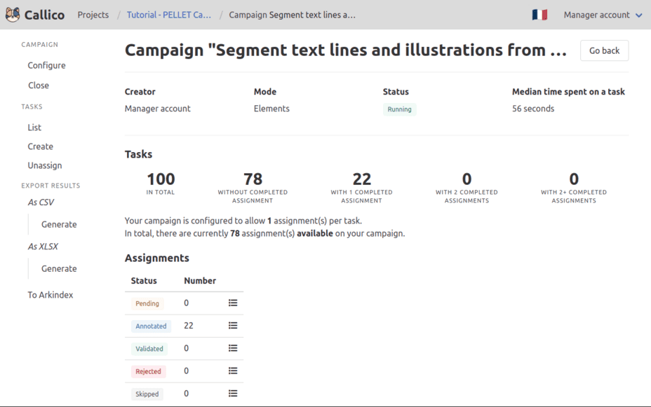 Callico’s campaign details page showing the ongoing progress