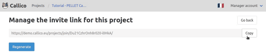 Copy the invite link of your project