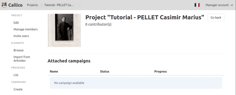 Callico’s project details page