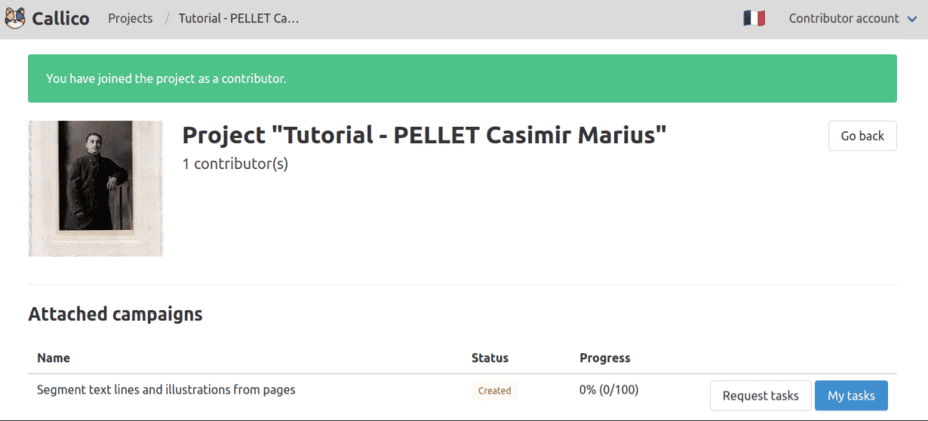 Callico’s project details page for contributors