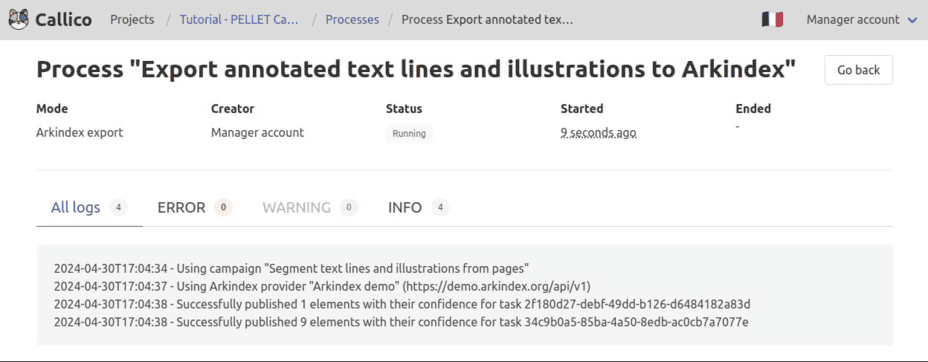 Track the progress of the export to Arkindex in Callico