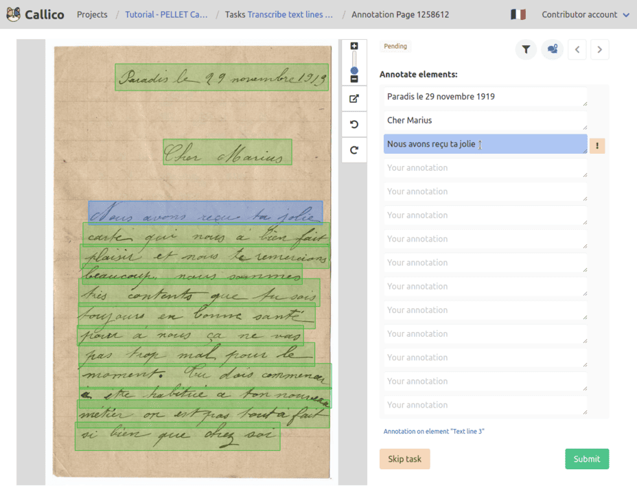 Visual blue aid displayed when annotating a specific line