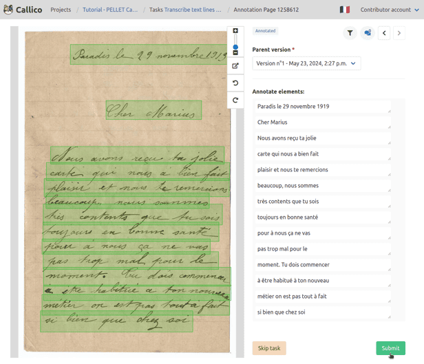 Edit uncertain transcriptions and submit a new version