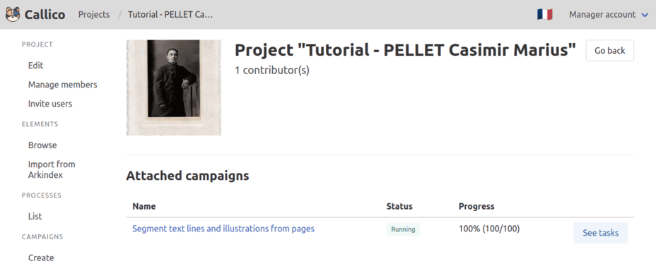 Callico’s project details page
