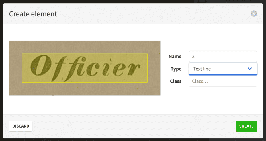 Element creation modal