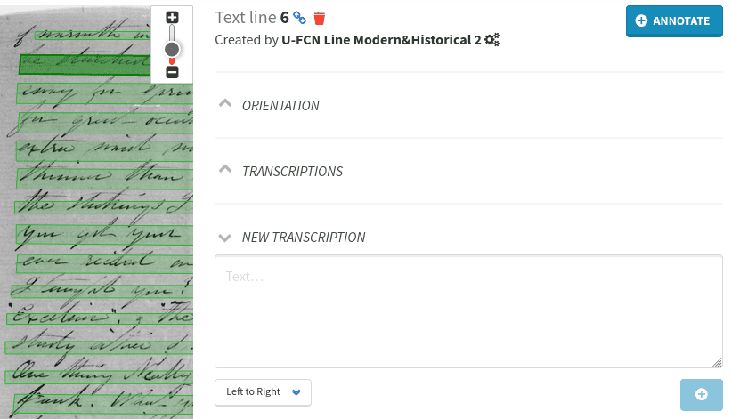 Add a transcription to an element