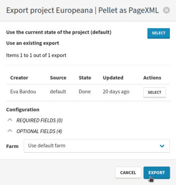 The document export modal