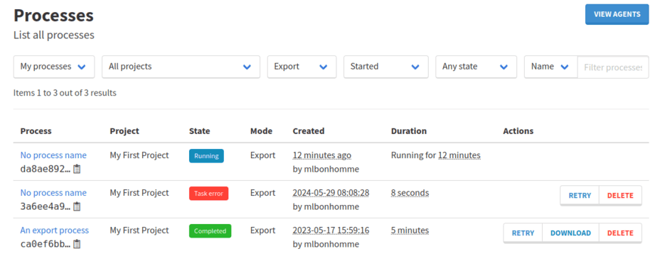 export process list