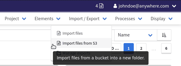 Project actions dropdown menu