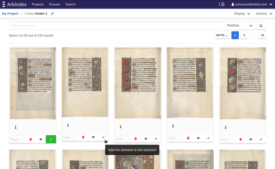 Selection of page elements from the navigation