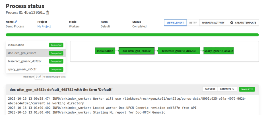 Status page of a completed process