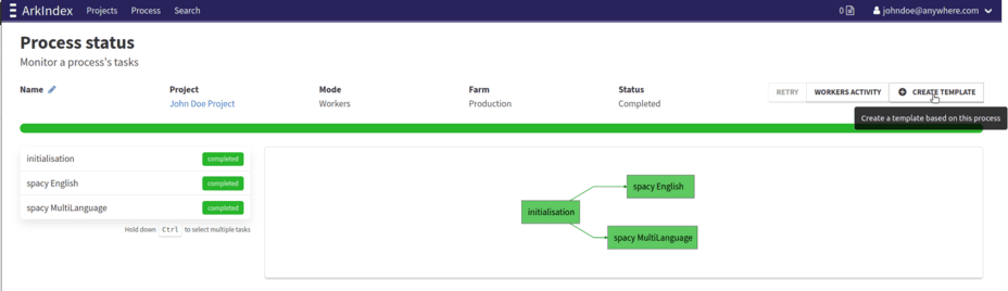 Create a template from the process status page