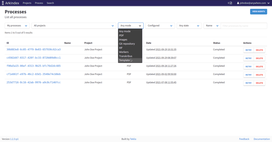 Filter processes to keep those with mode Template