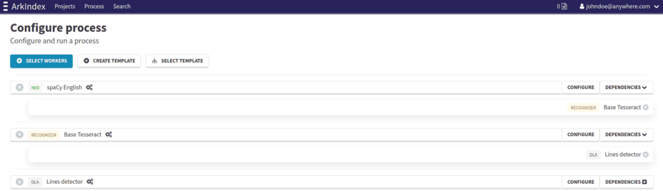A process with workers on the process configuration page