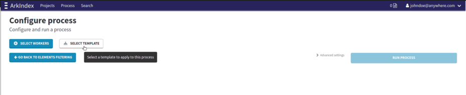 Select a template from the process configuration page