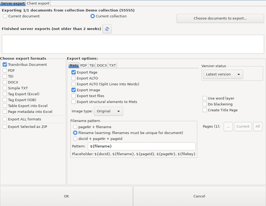 Example of a properly configured export