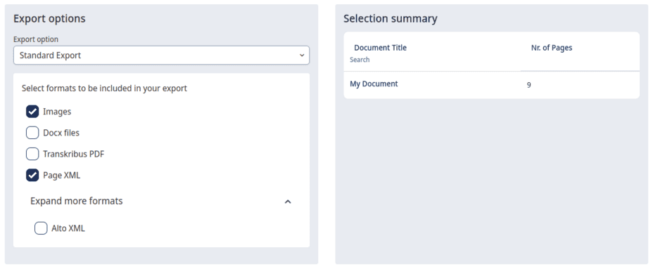 Export configuration