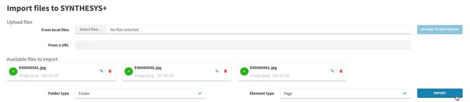 Start an import with the uploaded files