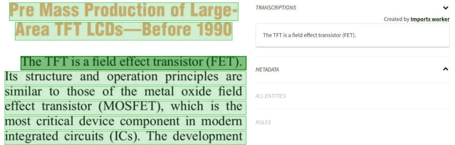 Element with transcriptions