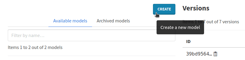 New model creation button
