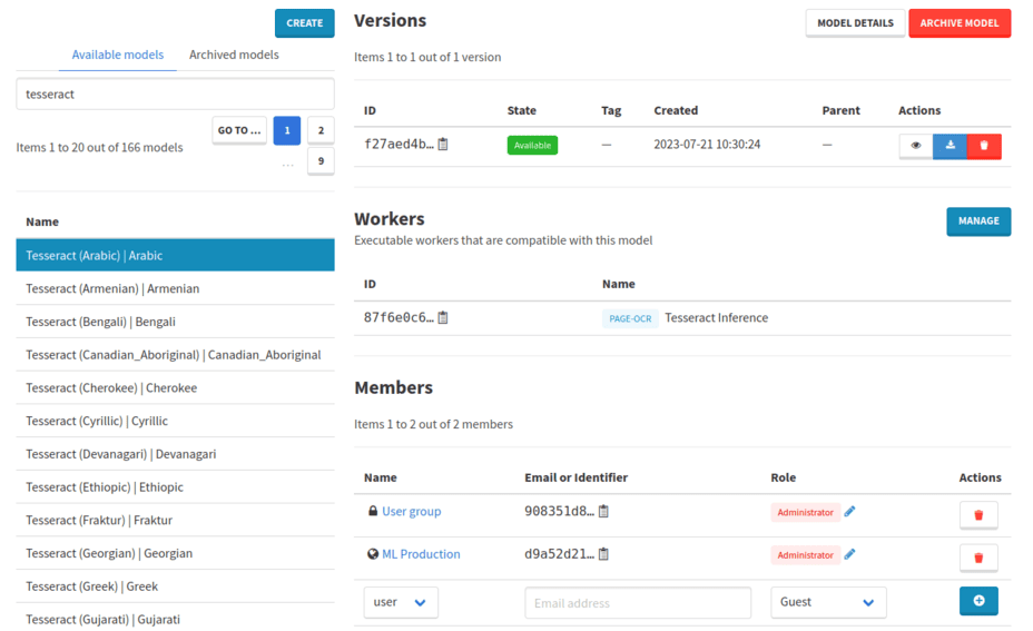 List of model versions, compatible workers and memberships