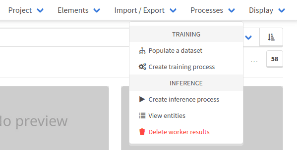 The processes menu on Arkindex