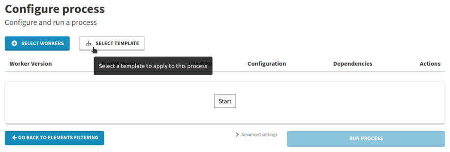 Select an existing template to apply to a process