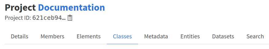 The Classes tab on the project information page