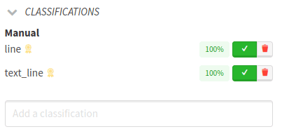 The classifications panel with a classification produced by a worker