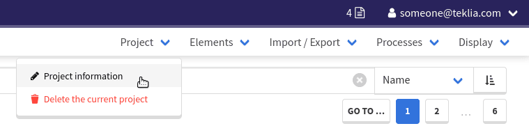 Project information link from the main page of a project