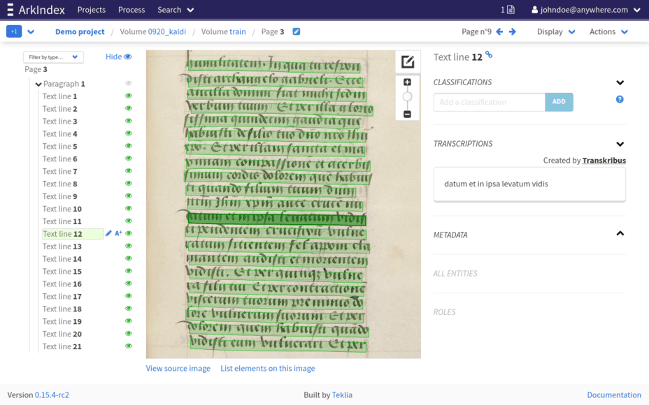 View transcriptions for a specific element in the Details panel