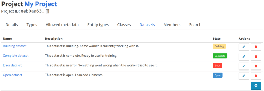 Manage datasets in a project