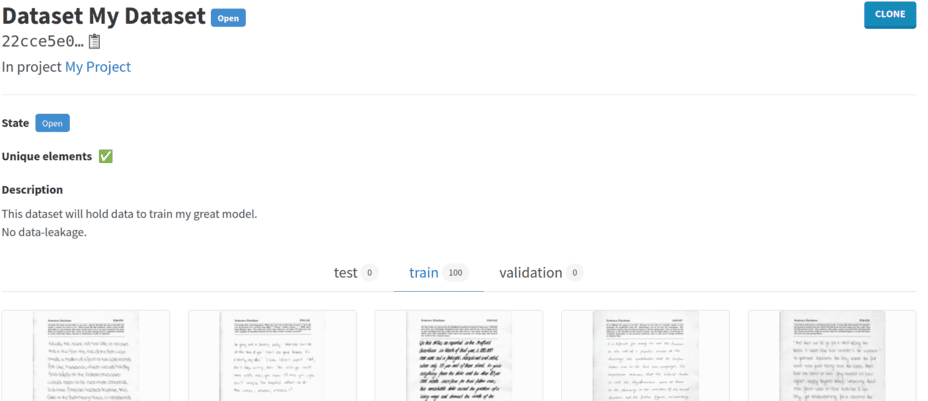 The dataset’s 'train' set now has 100 elements