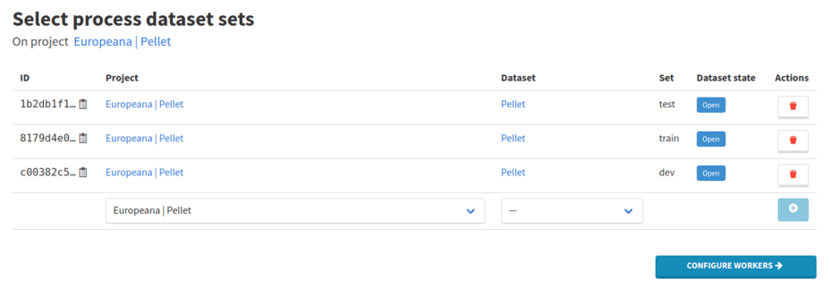 The dataset and its sets are selected