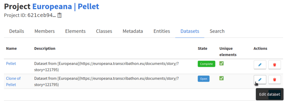 Edit your new dataset
