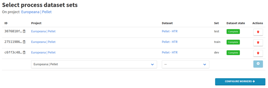 The dataset and its sets are selected