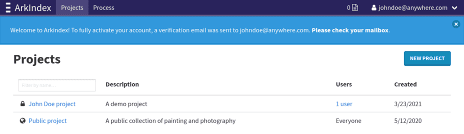 Non verified email banner