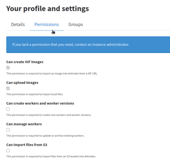 Permissions tab of the user profile