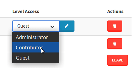 Actions to edit or delete a member