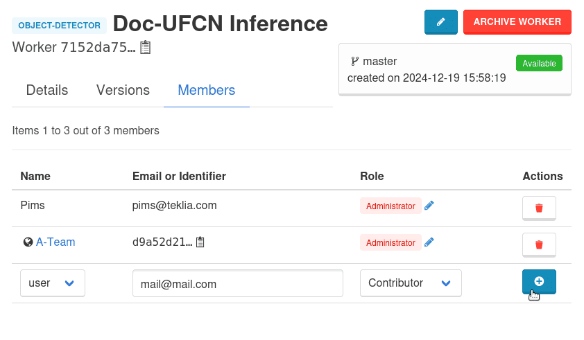 Workers management page