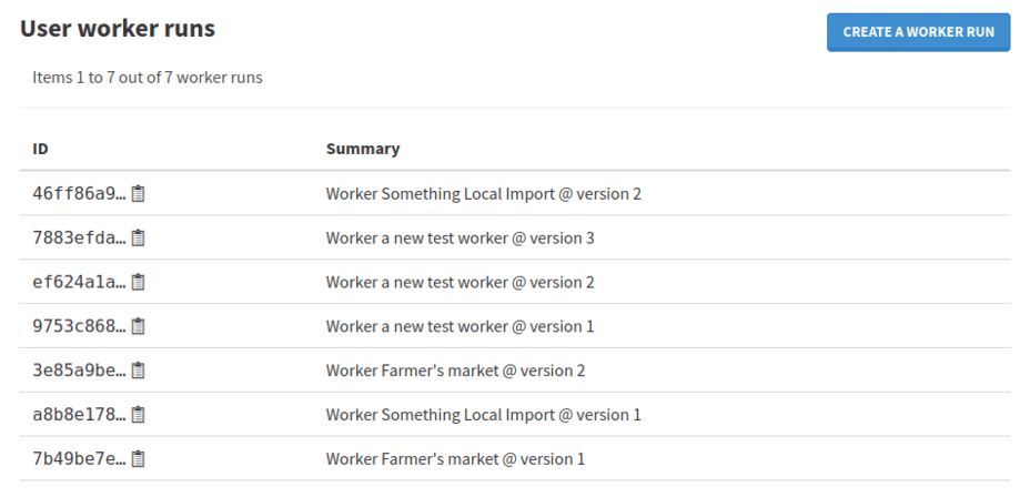 User worker runs list