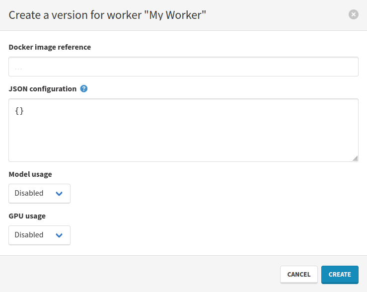 Worker version creation modal