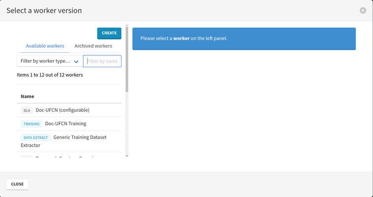 Workers list in the worker run creation modal