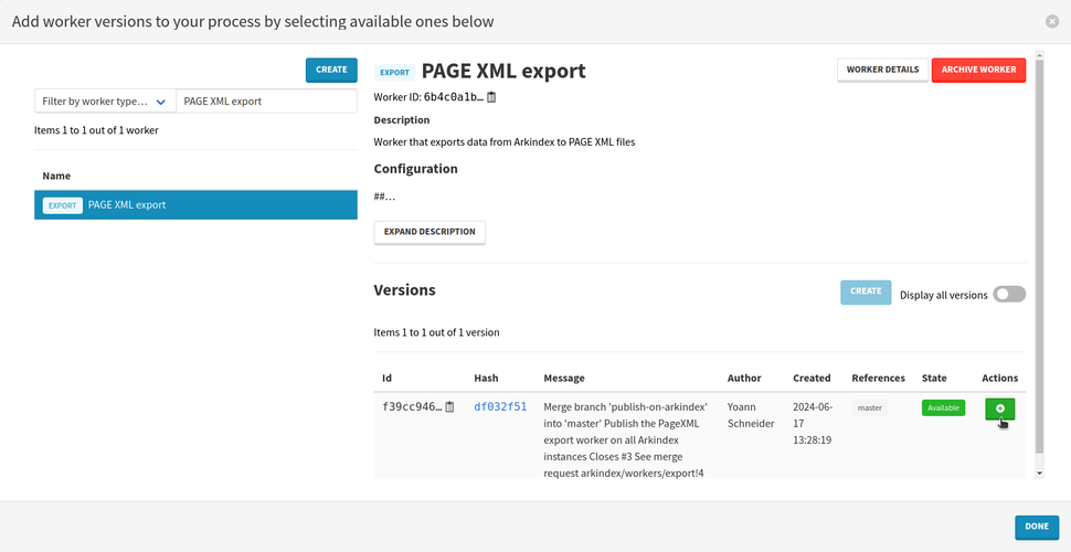 Add the PAGE XML export worker to the process